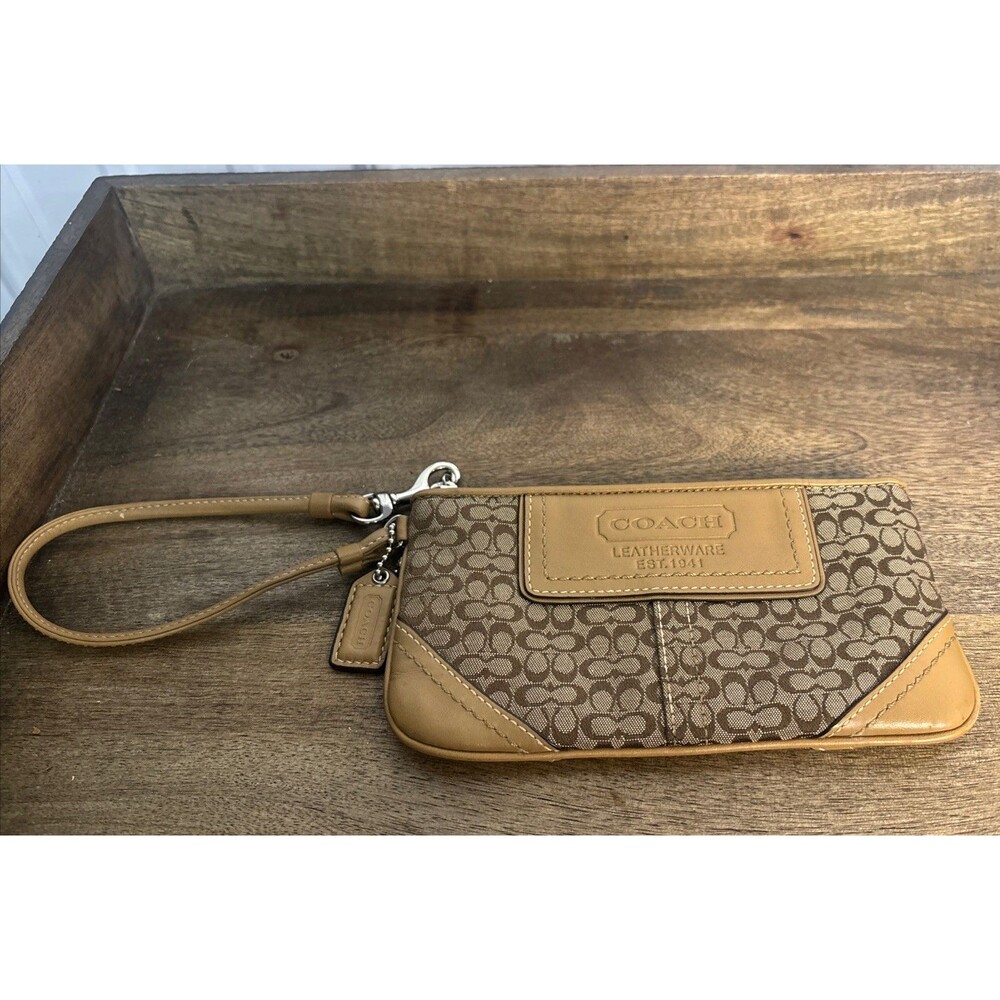 Coach Beige Signature Wristlet EUC